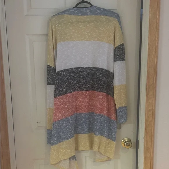 Tribal Jeans Lightweight Soft Open Front Striped Oversized Long Cardigan Sweater - Picture 6 of 6